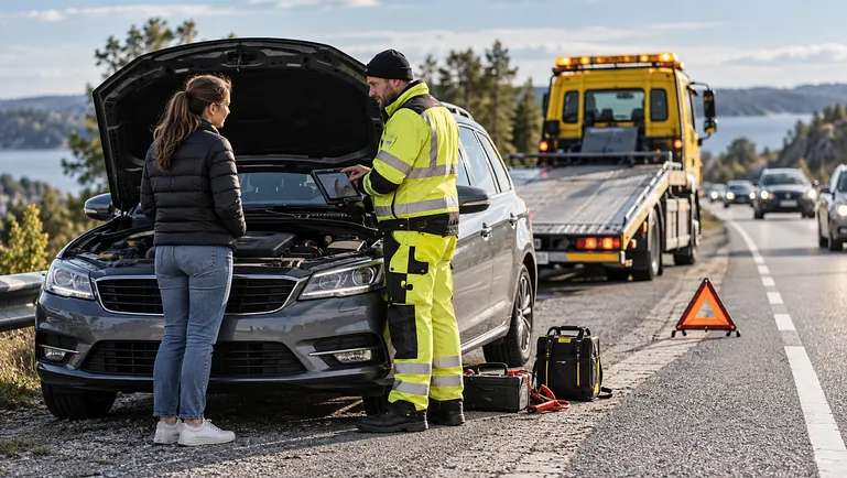 Vägassistans vid öppet motorhuv