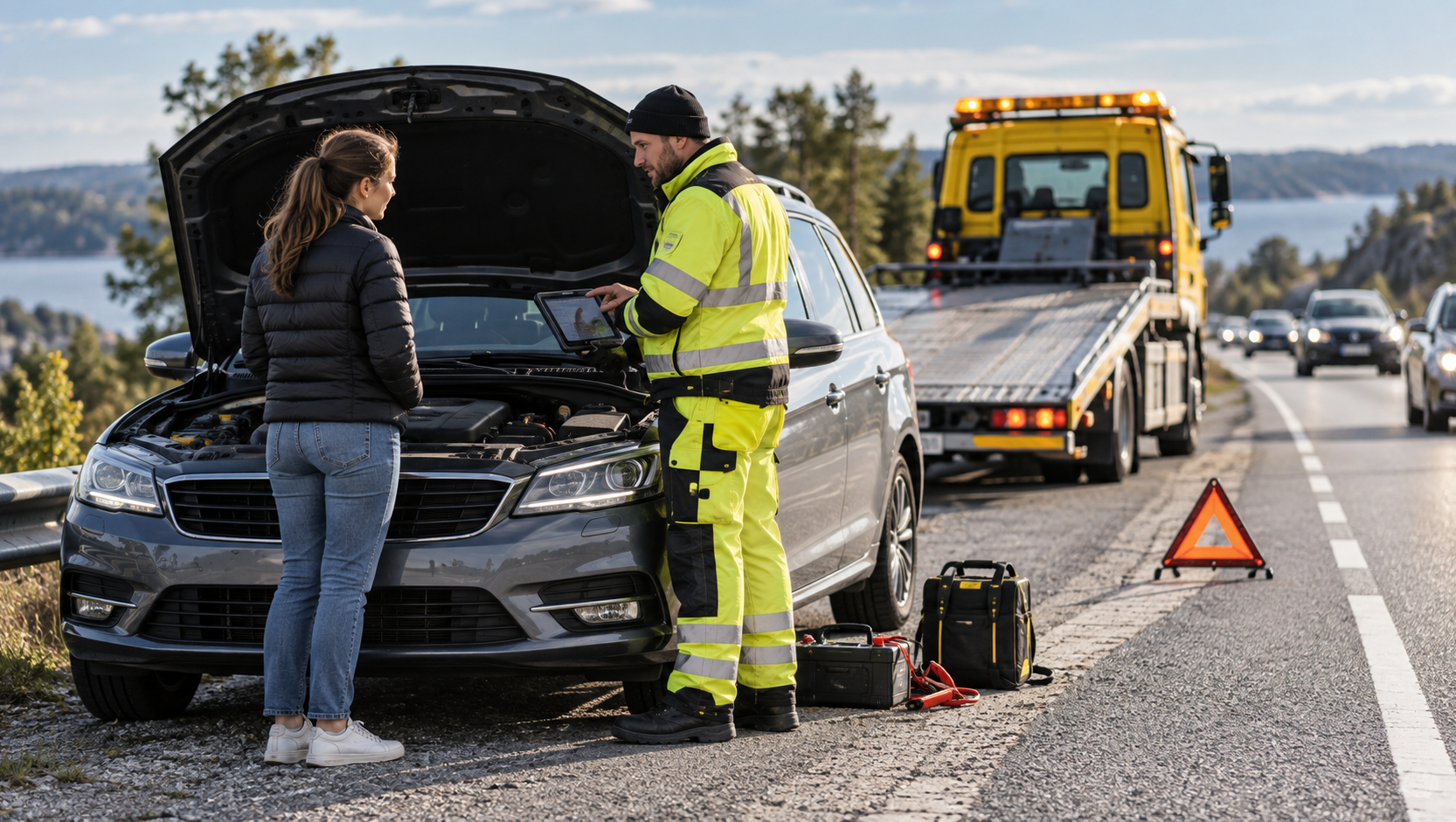 Vägassistans vid öppet motorhuv
